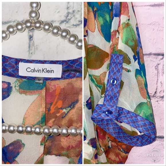 Calvin Klein sheer floral button down blouse M - Picture 7 of 9